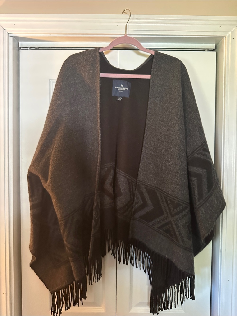 American Eagle Geometric Fringe Poncho